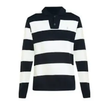 Farah Men Navy Broad Striped Polo Collar 